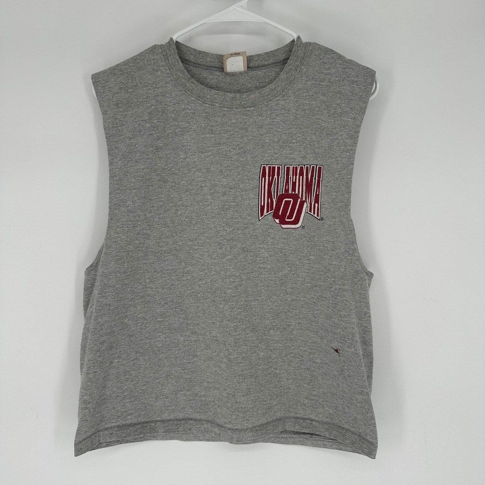 Vintage 90s Red Oak Oklahoma Sooners Muscle Tee Gray XL OU Back Print USA Made